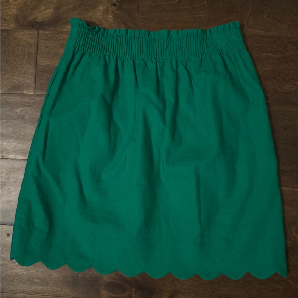 J Crew || green scalloped trim sidewalk skirt 0